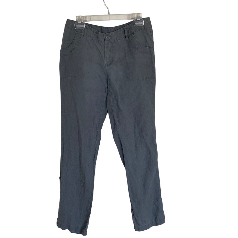 Cynthia Rowley Womens Gray Linen Pants Size 4 Office Career Casual  Roll Tab Hem
